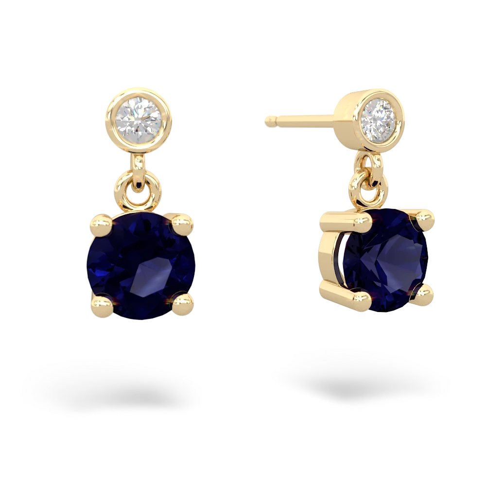 Sapphire Diamond Drop 6Mm Round 14K Yellow Gold earrings E1986