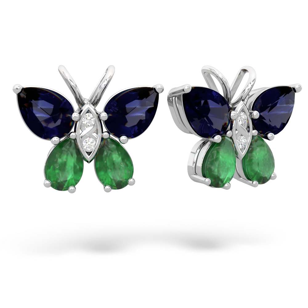 Sapphire Emerald Butterfly earrings - 14K White Gold |JewelsForMe