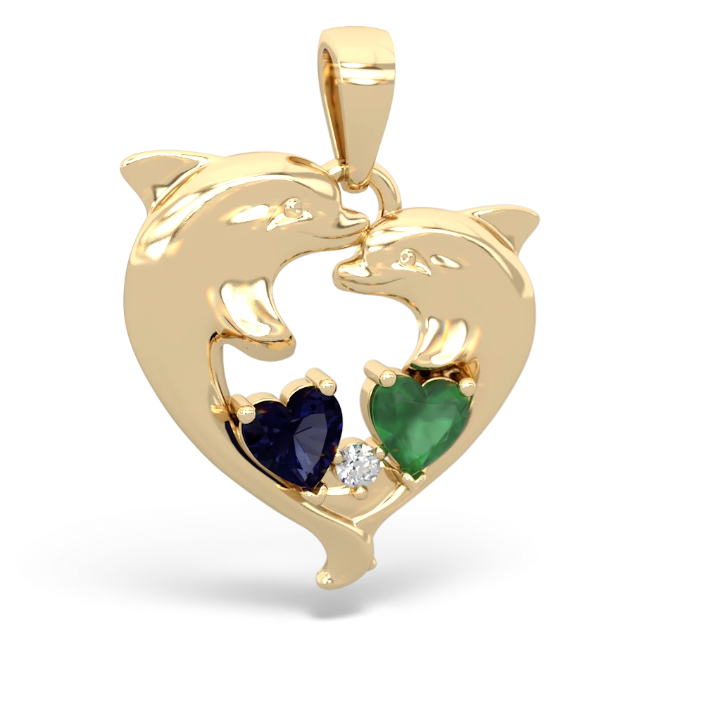 Sapphire Dolphin Heart 14K Yellow Gold pendant P5820