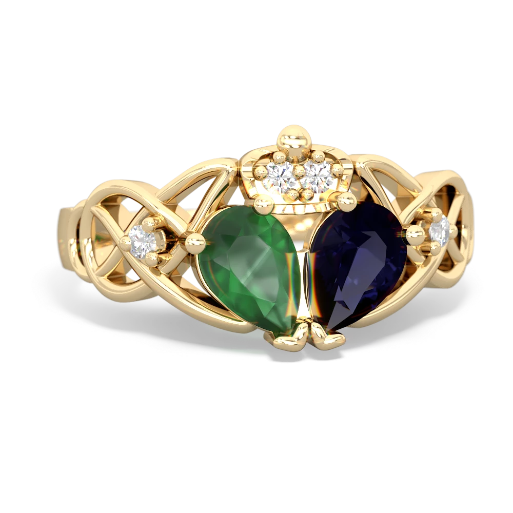 Sapphire 'One Heart' Celtic Knot Claddagh 14K Yellow Gold ring R5322