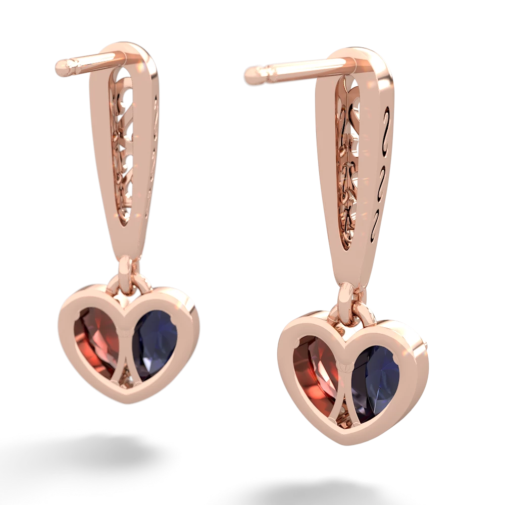 Sapphire Filligree Heart 14K Rose Gold earrings E5070