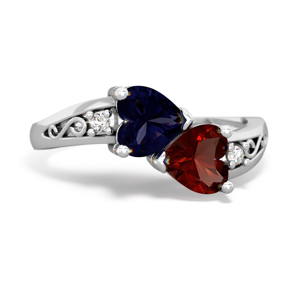 Sapphire Snuggling Hearts 14K White Gold ring R2178