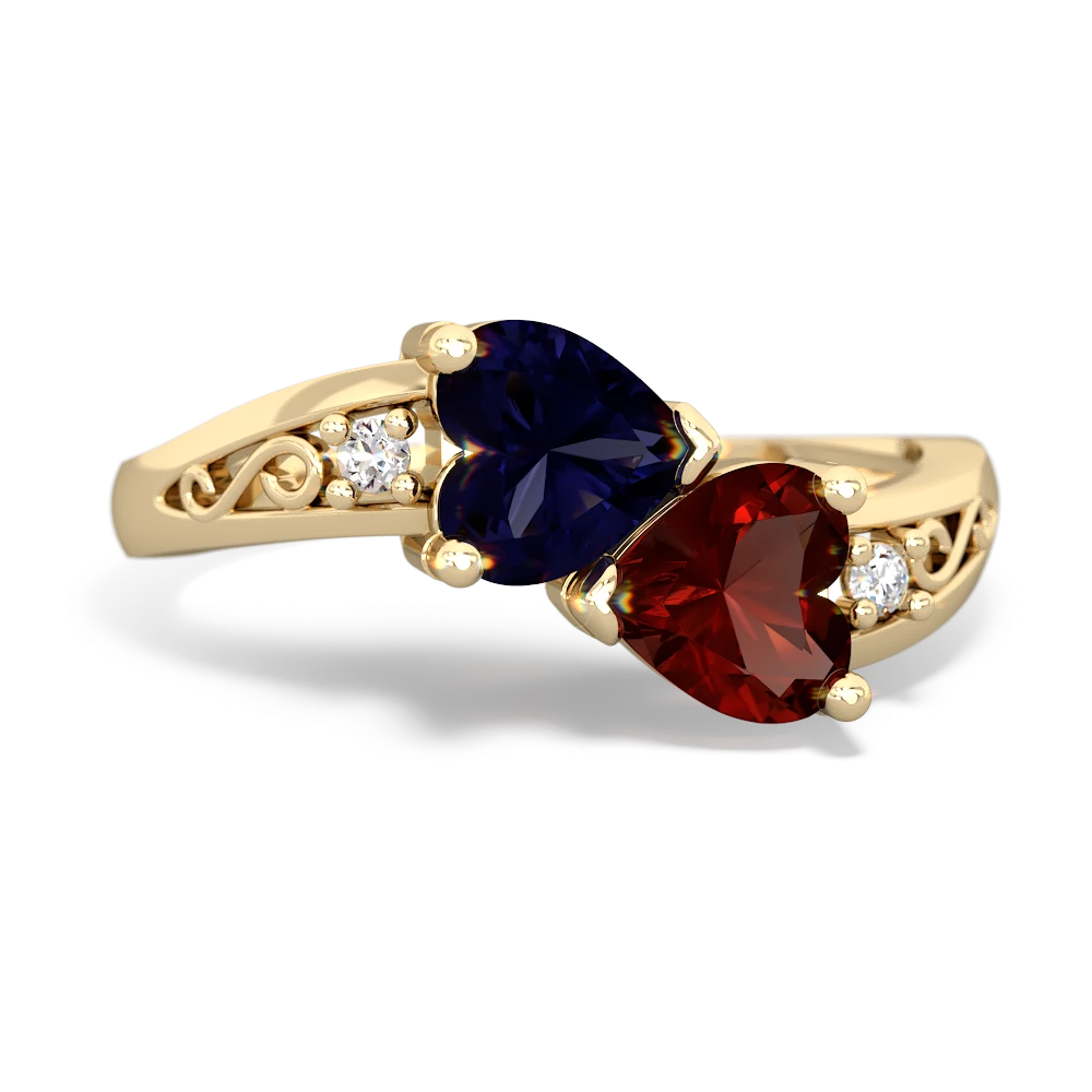 Sapphire Snuggling Hearts 14K Yellow Gold ring R2178