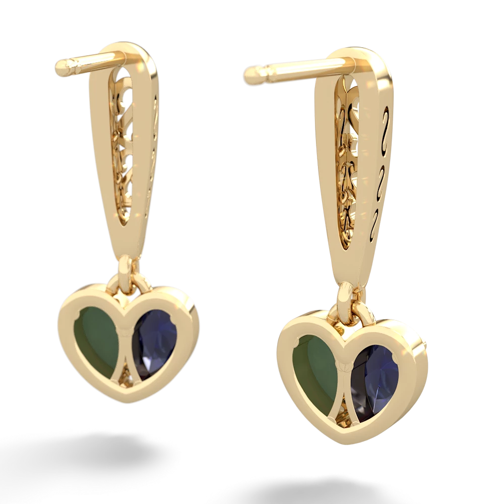 Sapphire Filligree Heart 14K Yellow Gold earrings E5070