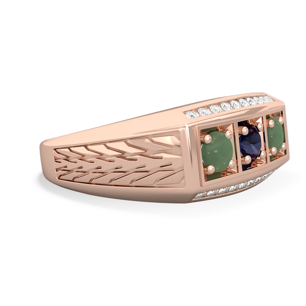 Sapphire Three Stone Tire Tread Men's 14K Rose Gold ring R0520