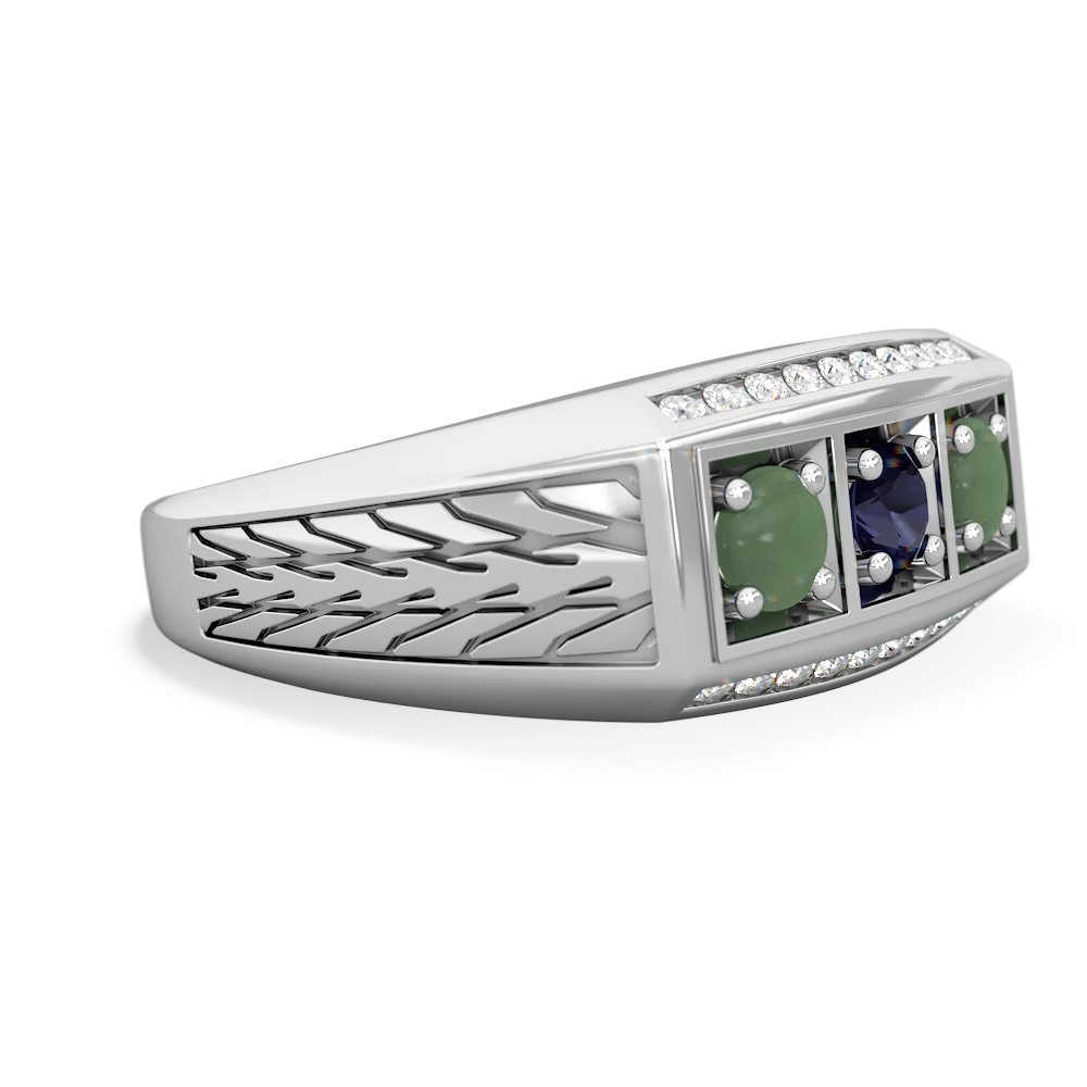 Sapphire Three Stone Tire Tread Men's 14K White Gold ring R0520