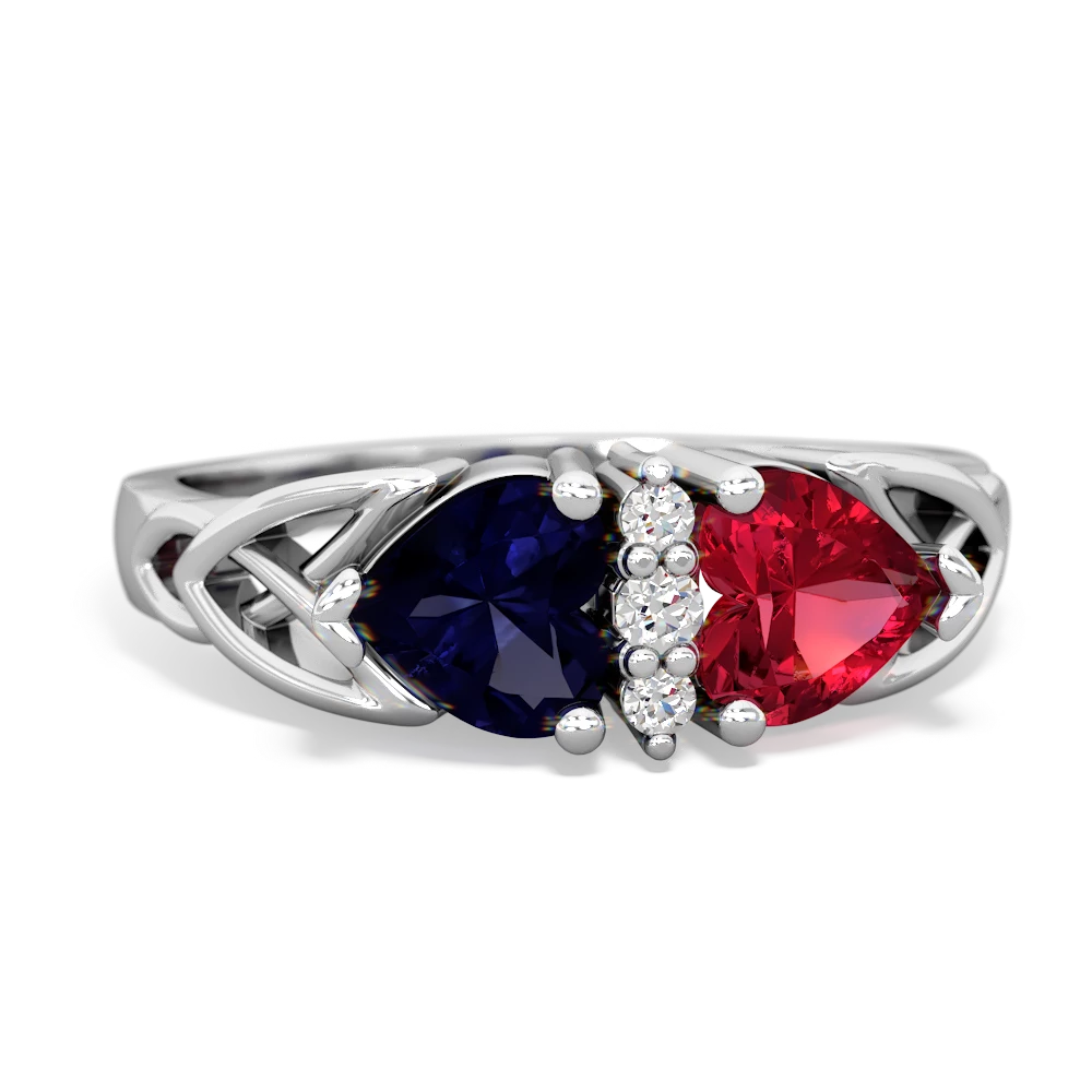 Sapphire Celtic Knot Double Heart 14K White Gold ring R5040