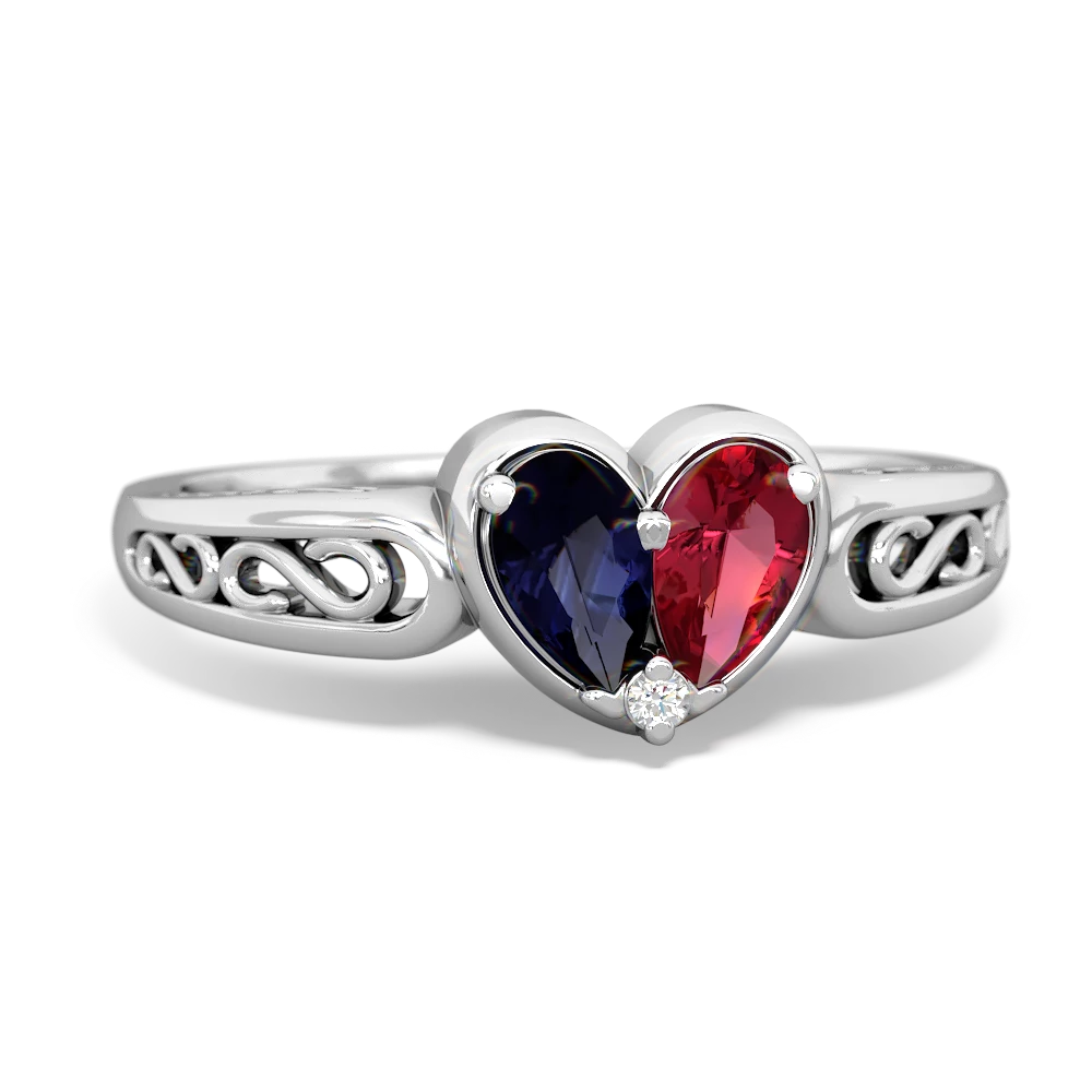 Sapphire Filligree 'One Heart' 14K White Gold ring R5070