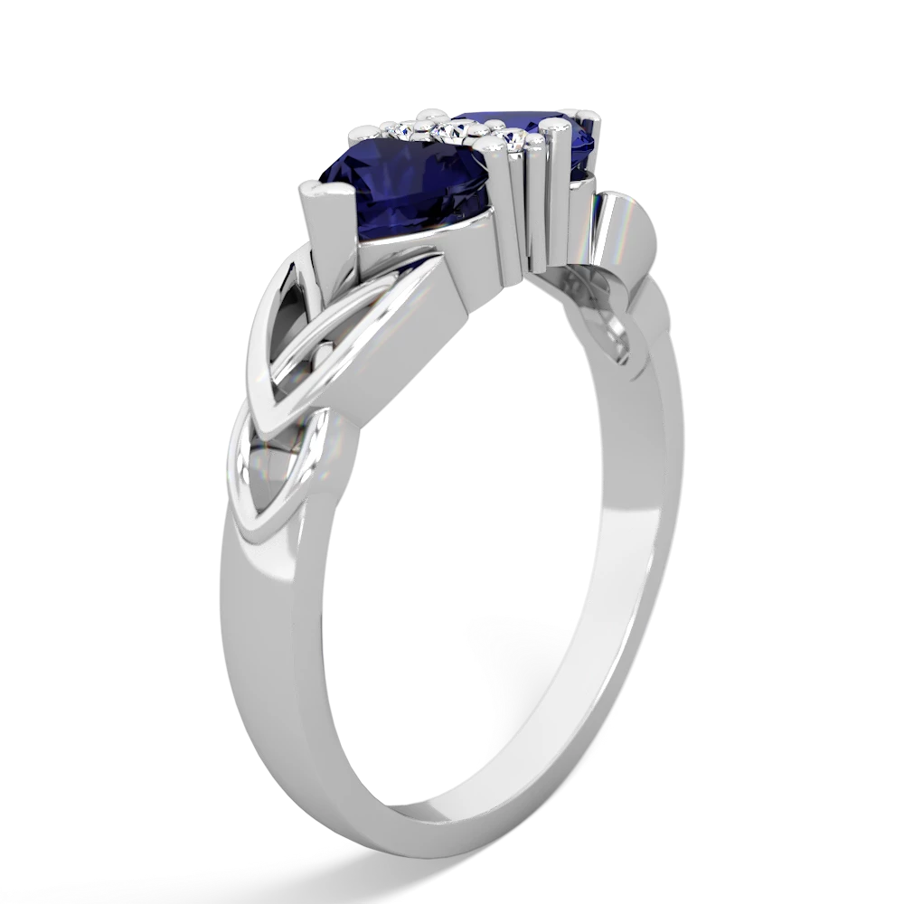 Sapphire Celtic Knot Double Heart 14K White Gold ring R5040