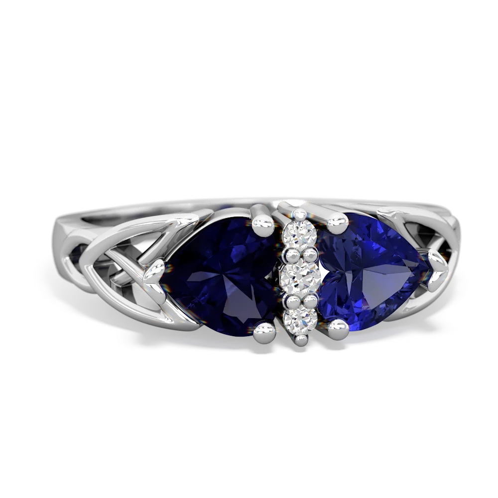 Sapphire Celtic Knot Double Heart 14K White Gold ring R5040