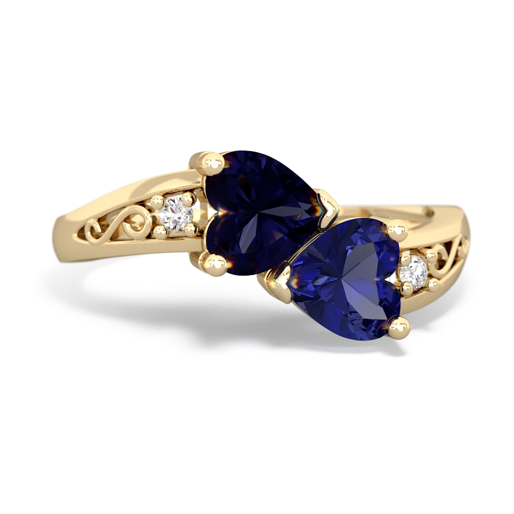 Sapphire Snuggling Hearts 14K Yellow Gold ring R2178