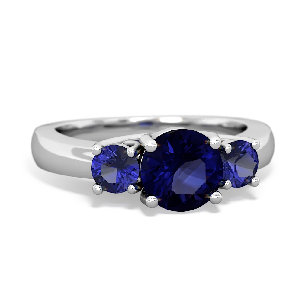 Sapphire Three Stone Round Trellis 14K White Gold ring R4018