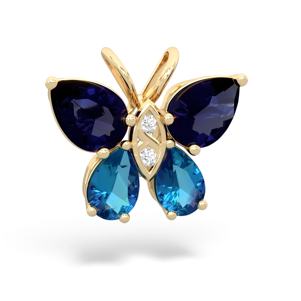 Sapphire Butterfly 14K Yellow Gold pendant P2215