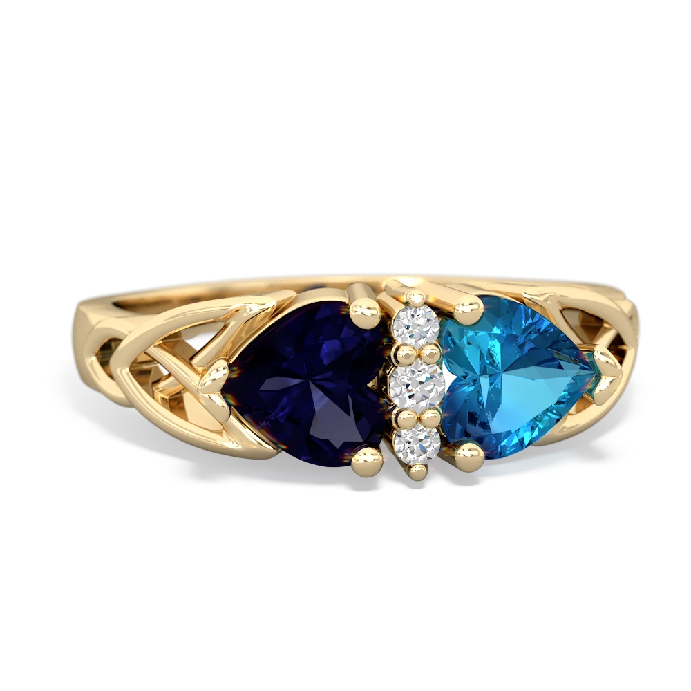 Sapphire Celtic Knot Double Heart 14K Yellow Gold ring R5040