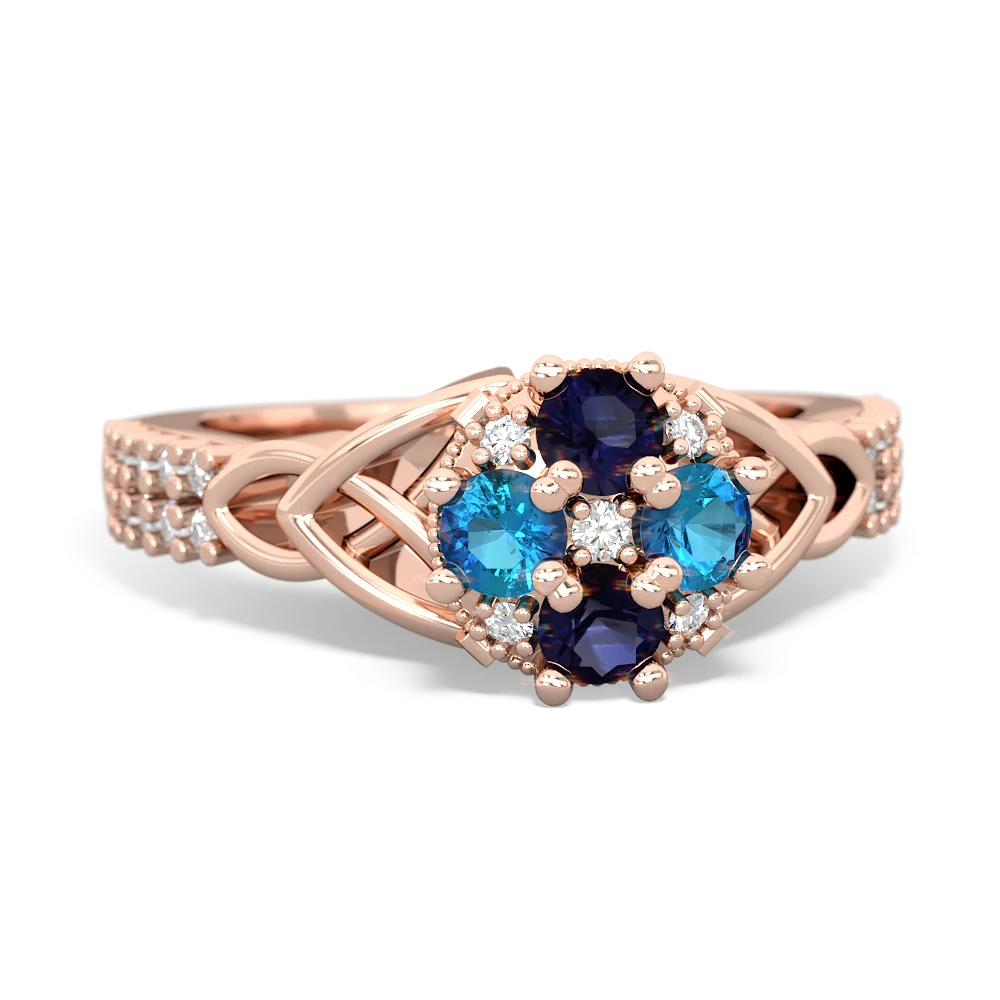 Sapphire Celtic Knot Cluster Engagement 14K Rose Gold ring R26443RD