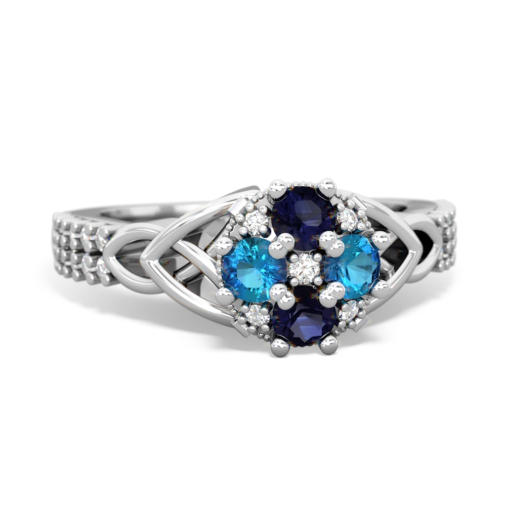 Sapphire Celtic Knot Cluster Engagement 14K White Gold ring R26443RD