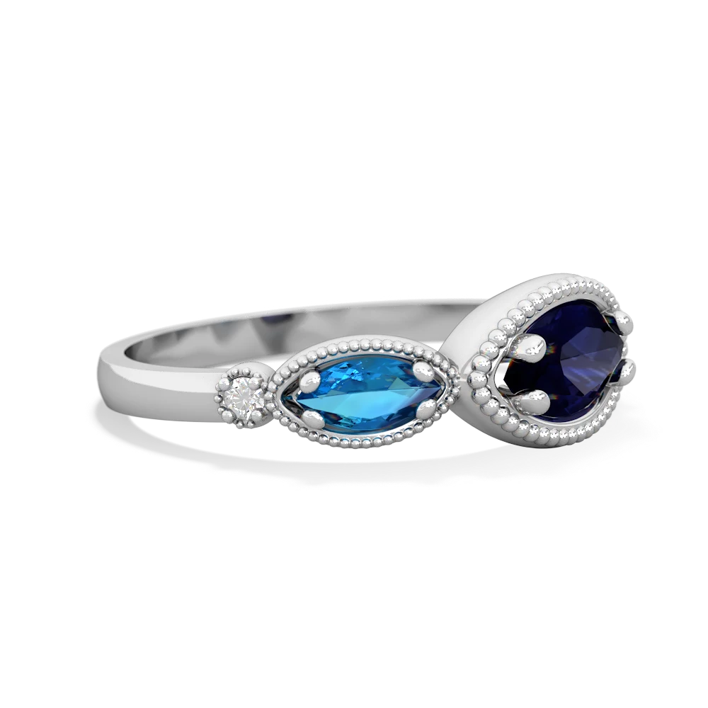 Sapphire Milgrain Marquise 14K White Gold ring R5700