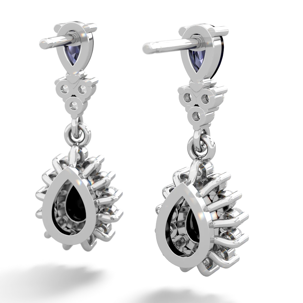 Sapphire Halo Pear Dangle 14K White Gold earrings E1882