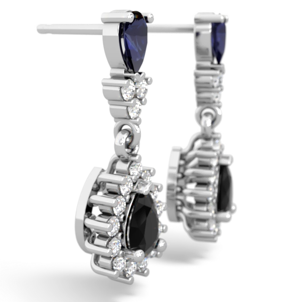 Sapphire Halo Pear Dangle 14K White Gold earrings E1882