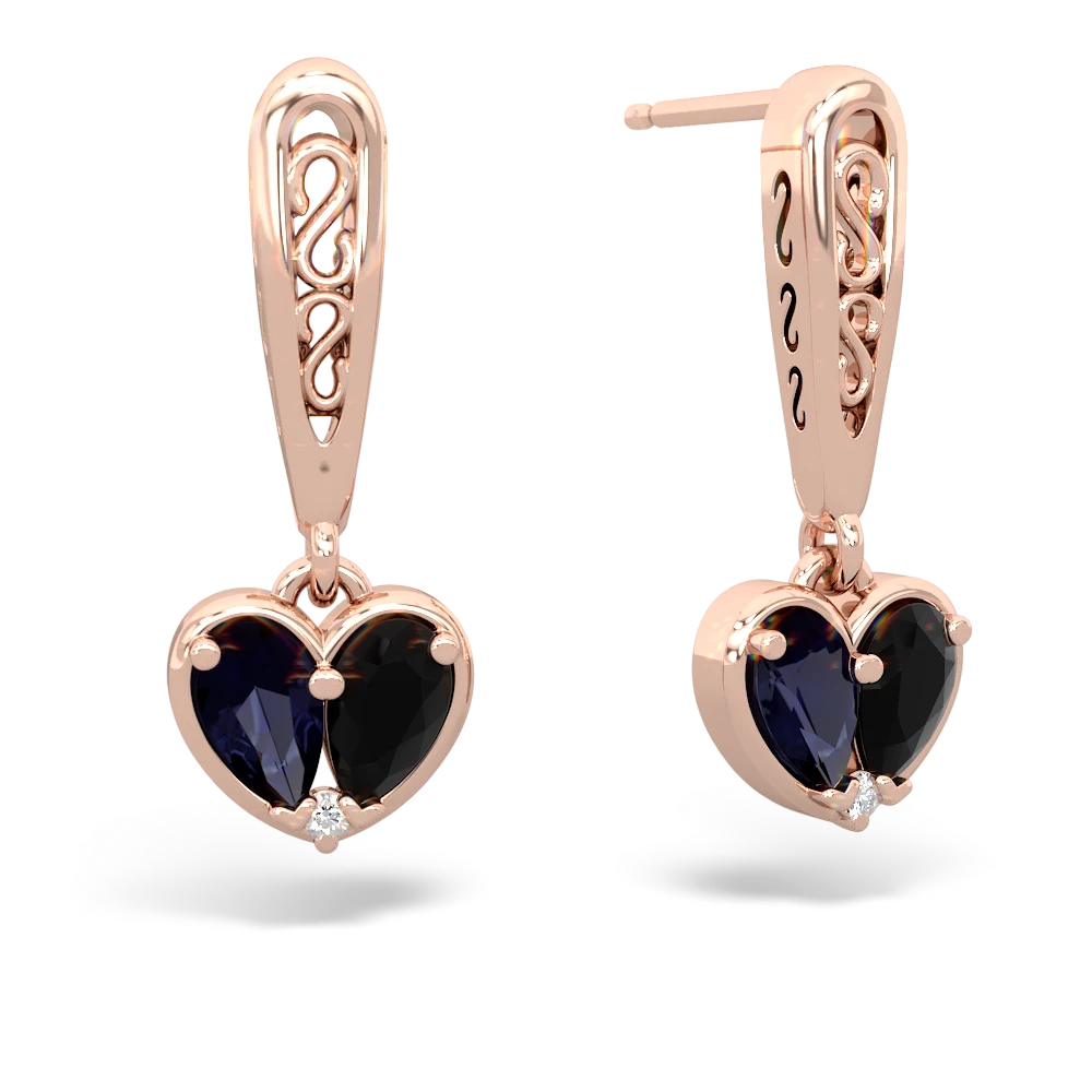 Sapphire Filligree Heart 14K Rose Gold earrings E5070