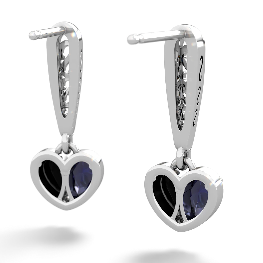 Sapphire Filligree Heart 14K White Gold earrings E5070