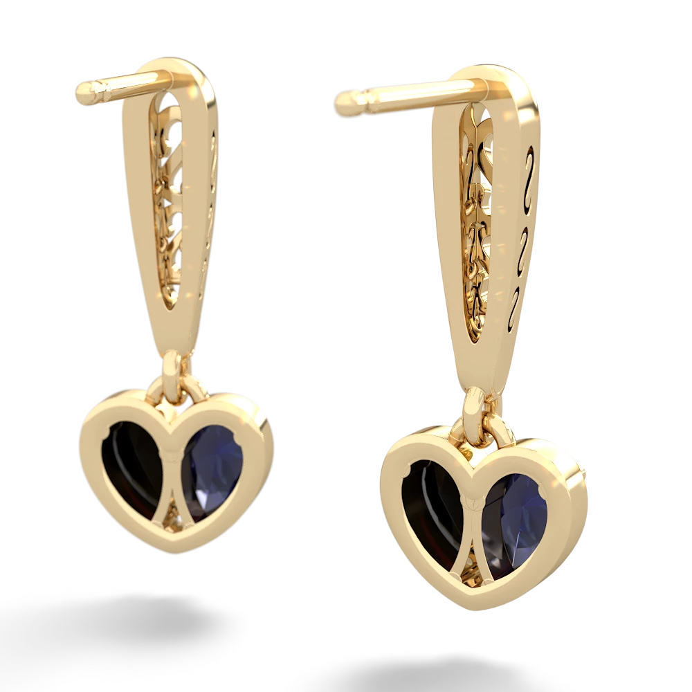 Sapphire Filligree Heart 14K Yellow Gold earrings E5070