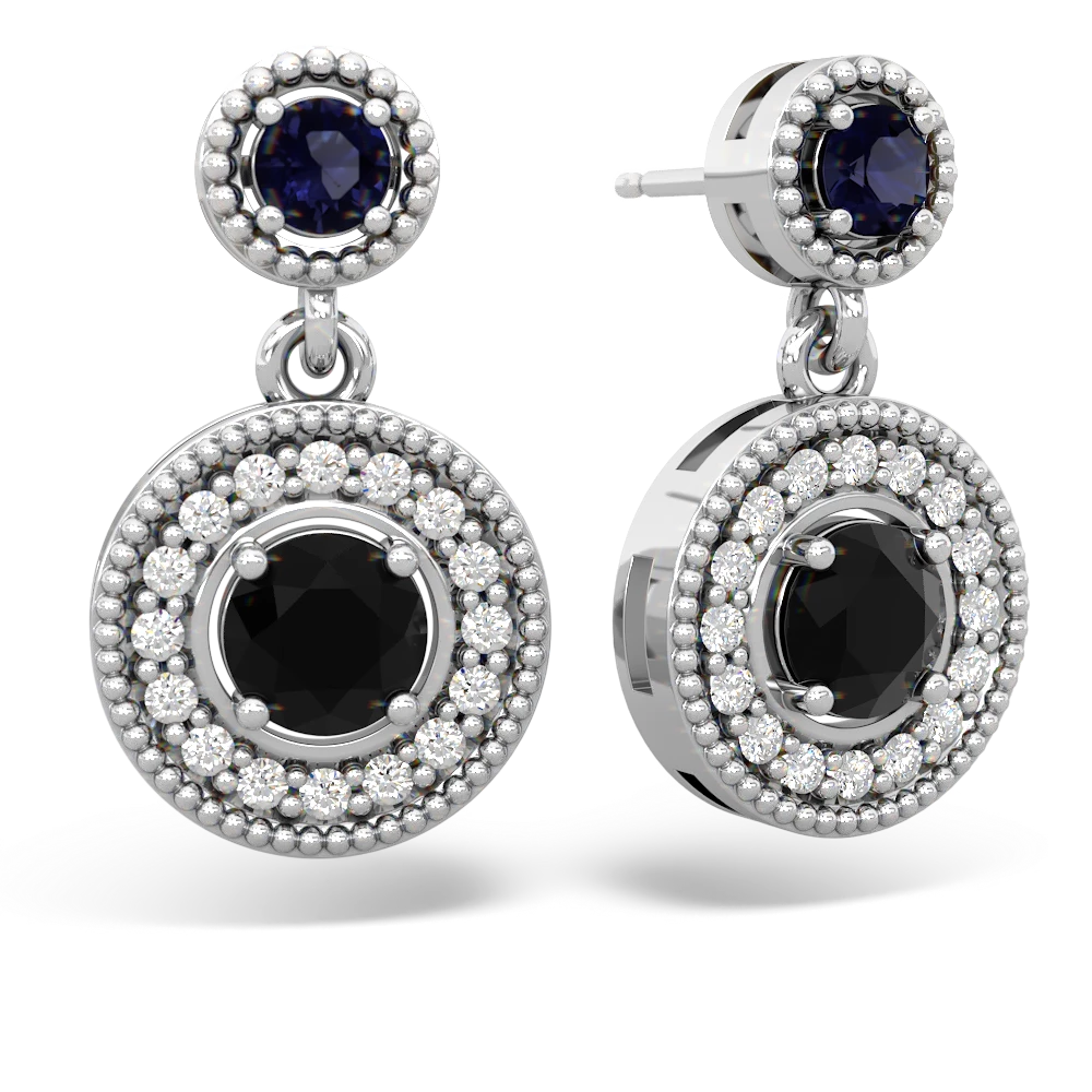 Sapphire Halo Dangle 14K White Gold earrings E5319