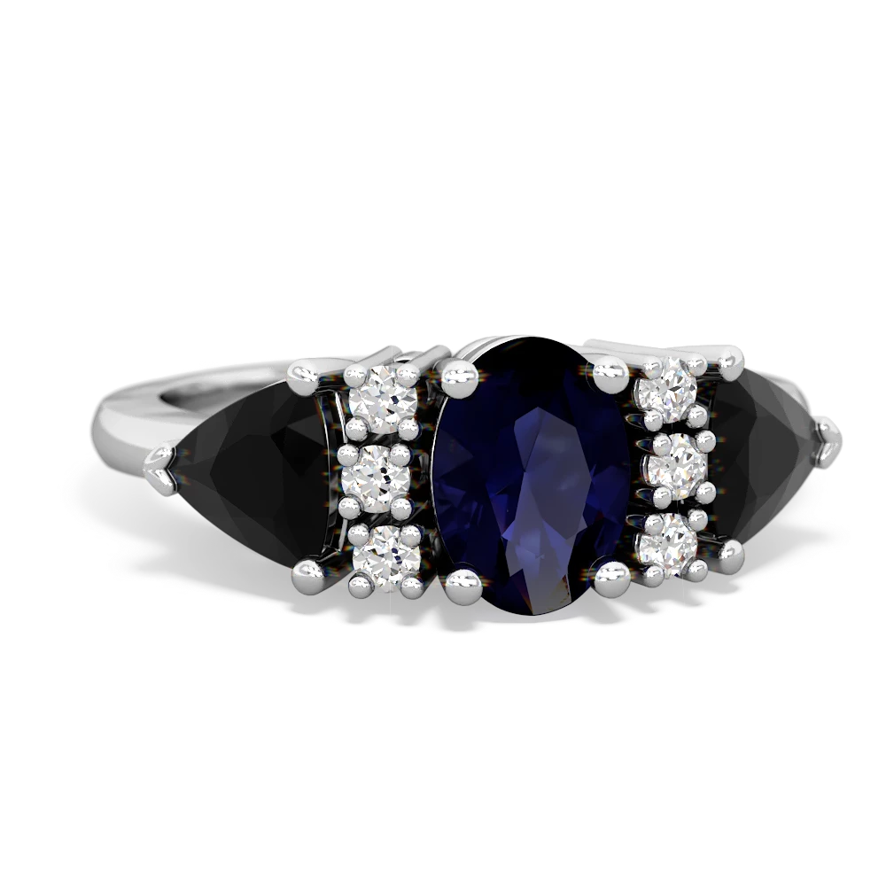 Sapphire Antique Style Three Stone 14K White Gold ring R2186