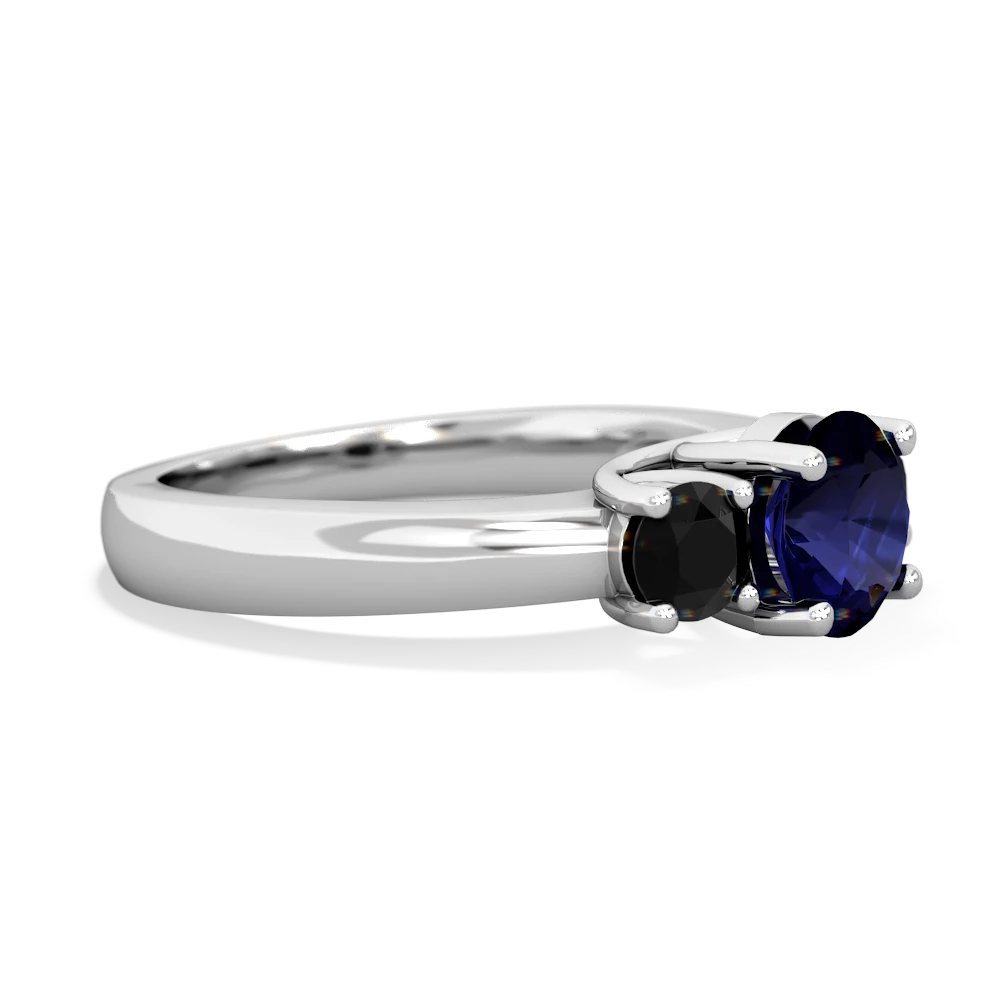 Sapphire Three Stone Round Trellis 14K White Gold ring R4018