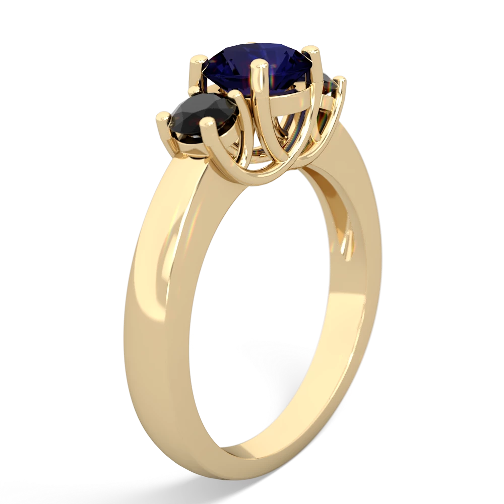 Sapphire Three Stone Round Trellis 14K Yellow Gold ring R4018