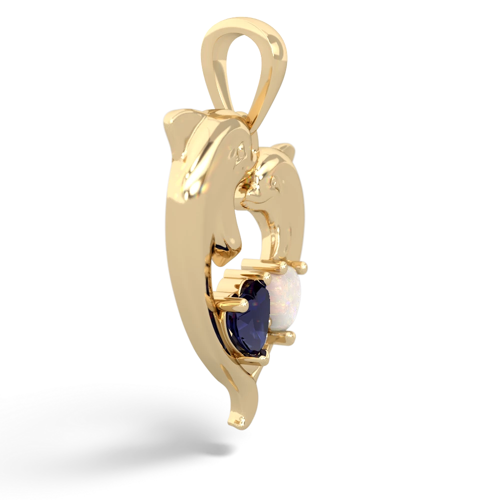 Sapphire Dolphin Heart 14K Yellow Gold pendant P5820