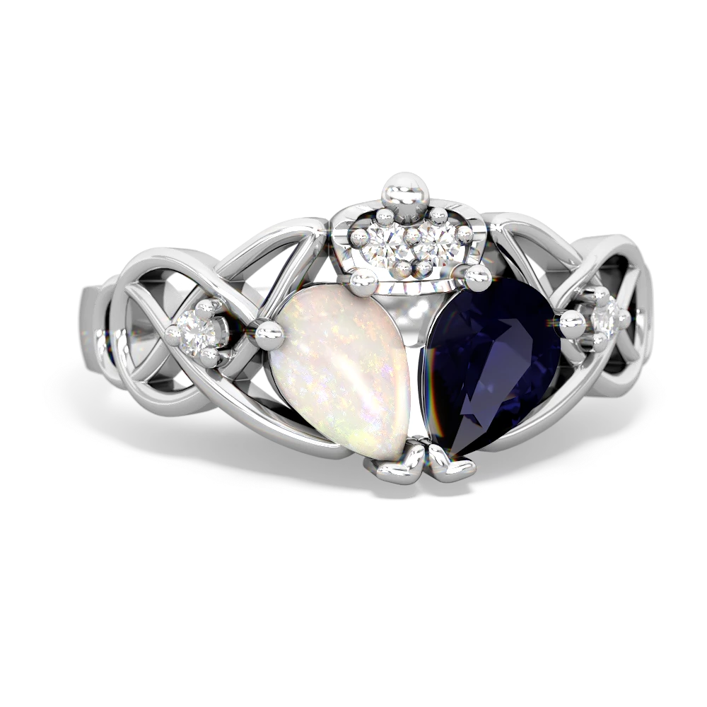 Sapphire 'One Heart' Celtic Knot Claddagh 14K White Gold ring R5322