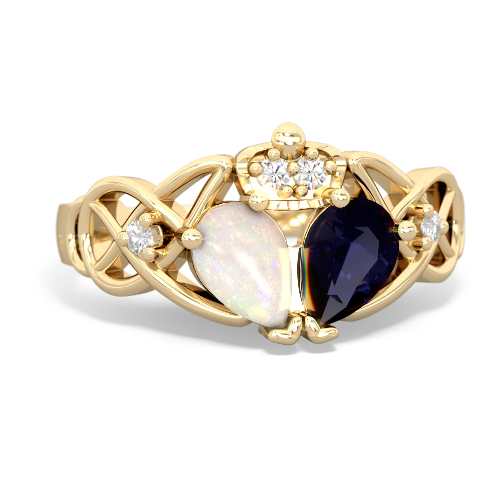 Sapphire 'One Heart' Celtic Knot Claddagh 14K Yellow Gold ring R5322