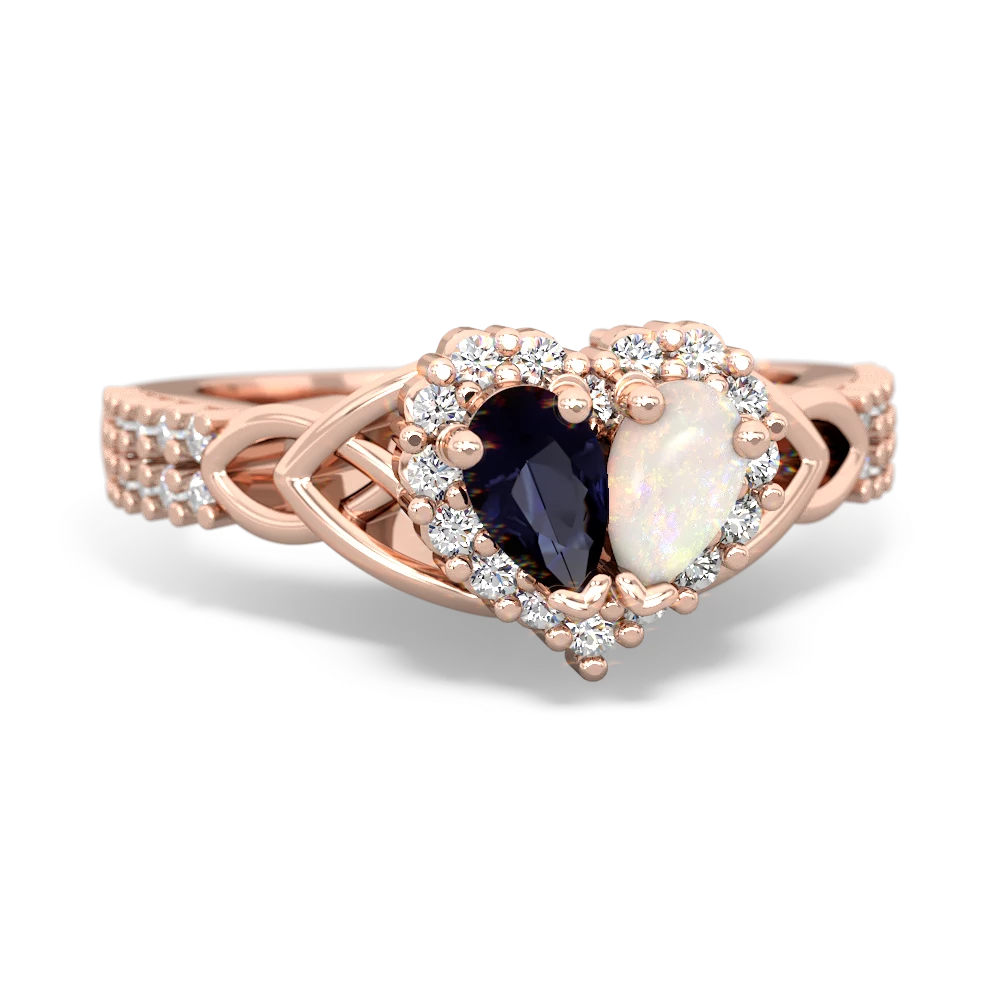 Sapphire Celtic Knot Two Hearts As One 14K Rose Gold ring R2644HRT