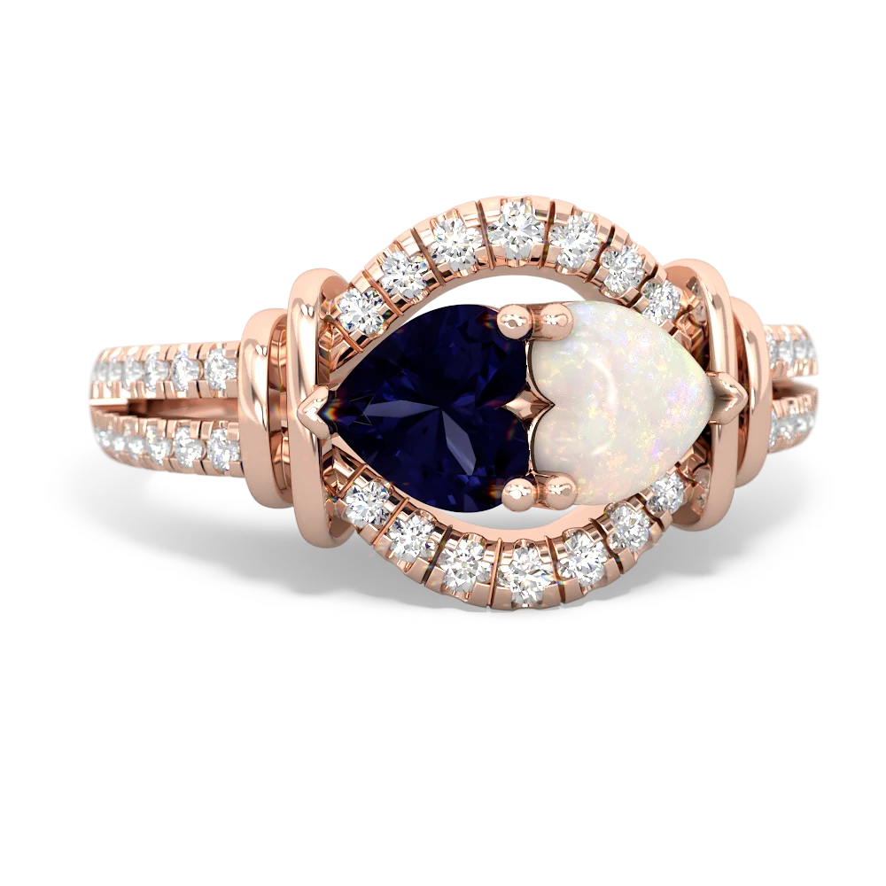 Sapphire Art-Deco Keepsake 14K Rose Gold ring R5630