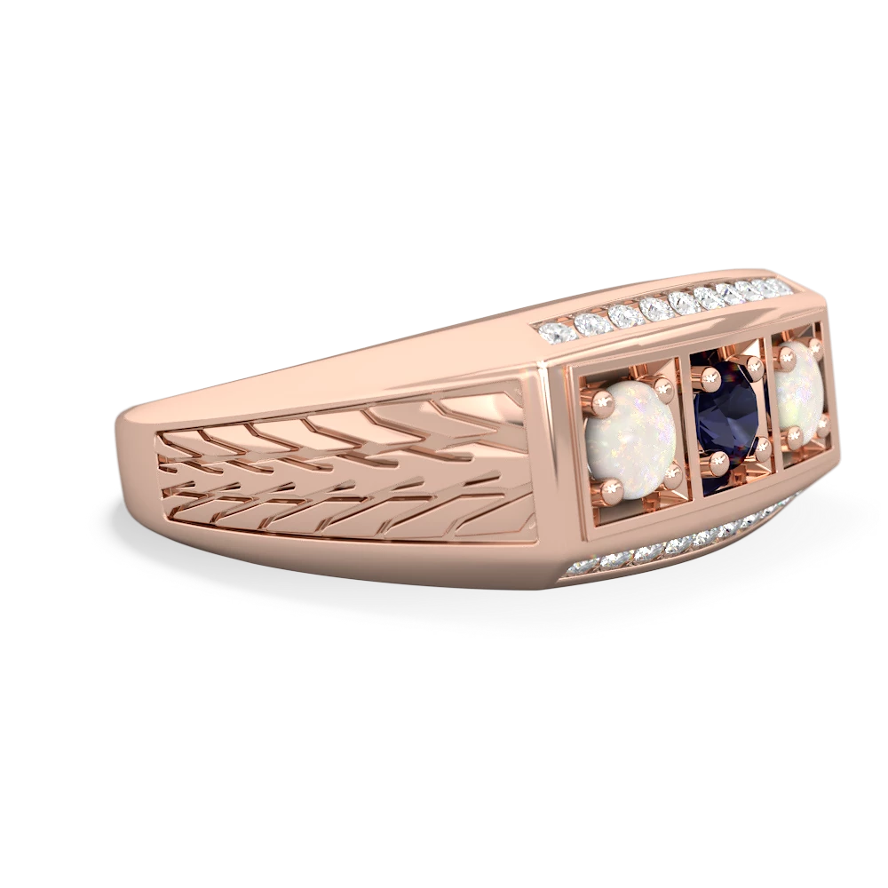 Sapphire Three Stone Tire Tread Men's 14K Rose Gold ring R0520