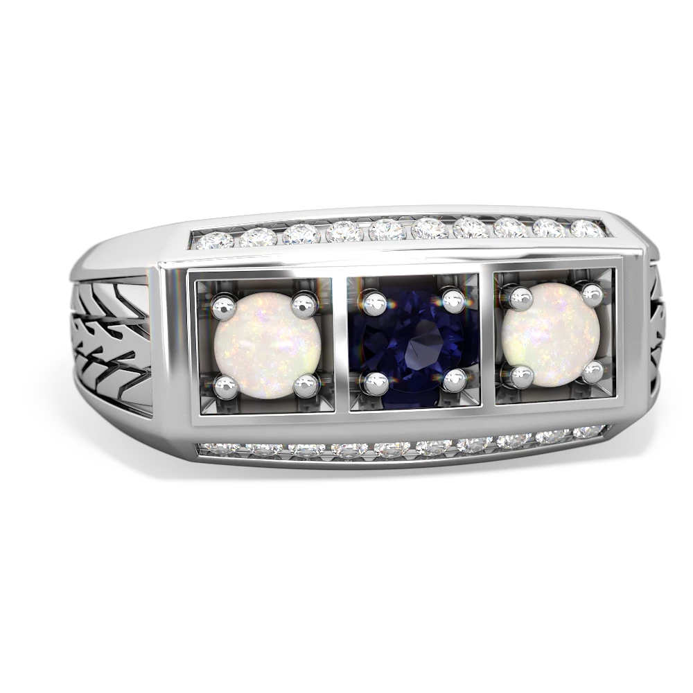 Sapphire Three Stone Tire Tread Men's 14K White Gold ring R0520