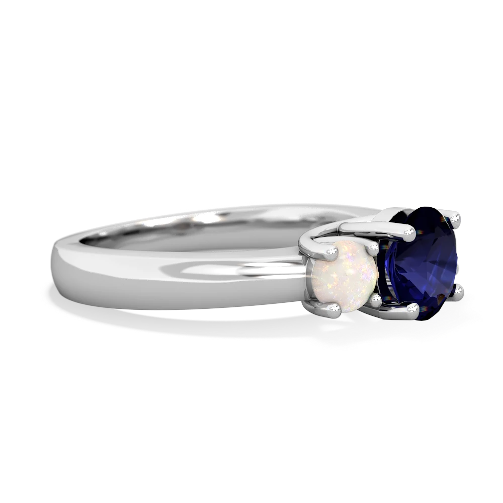 Sapphire Three Stone Round Trellis 14K White Gold ring R4018