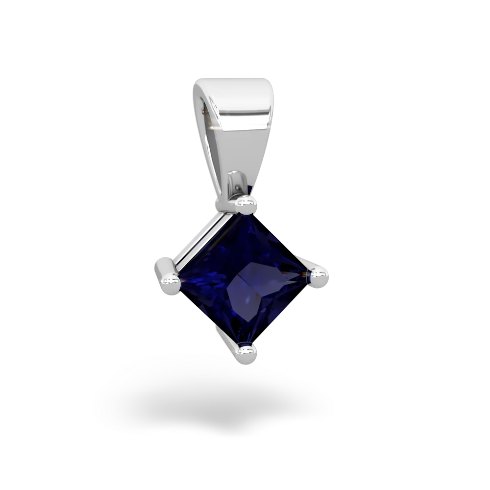 Sapphire 5Mm Princess Solitaire 14K White Gold pendant P1789