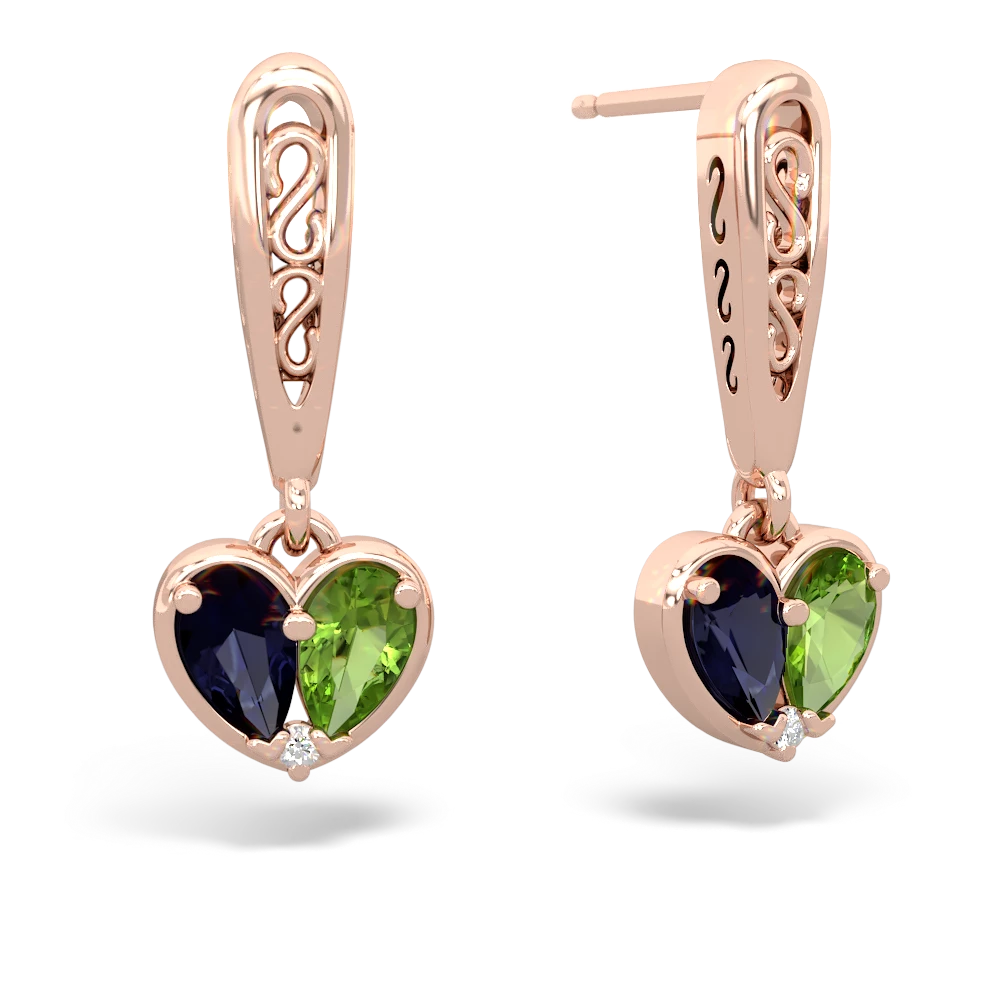 Sapphire Filligree Heart 14K Rose Gold earrings E5070