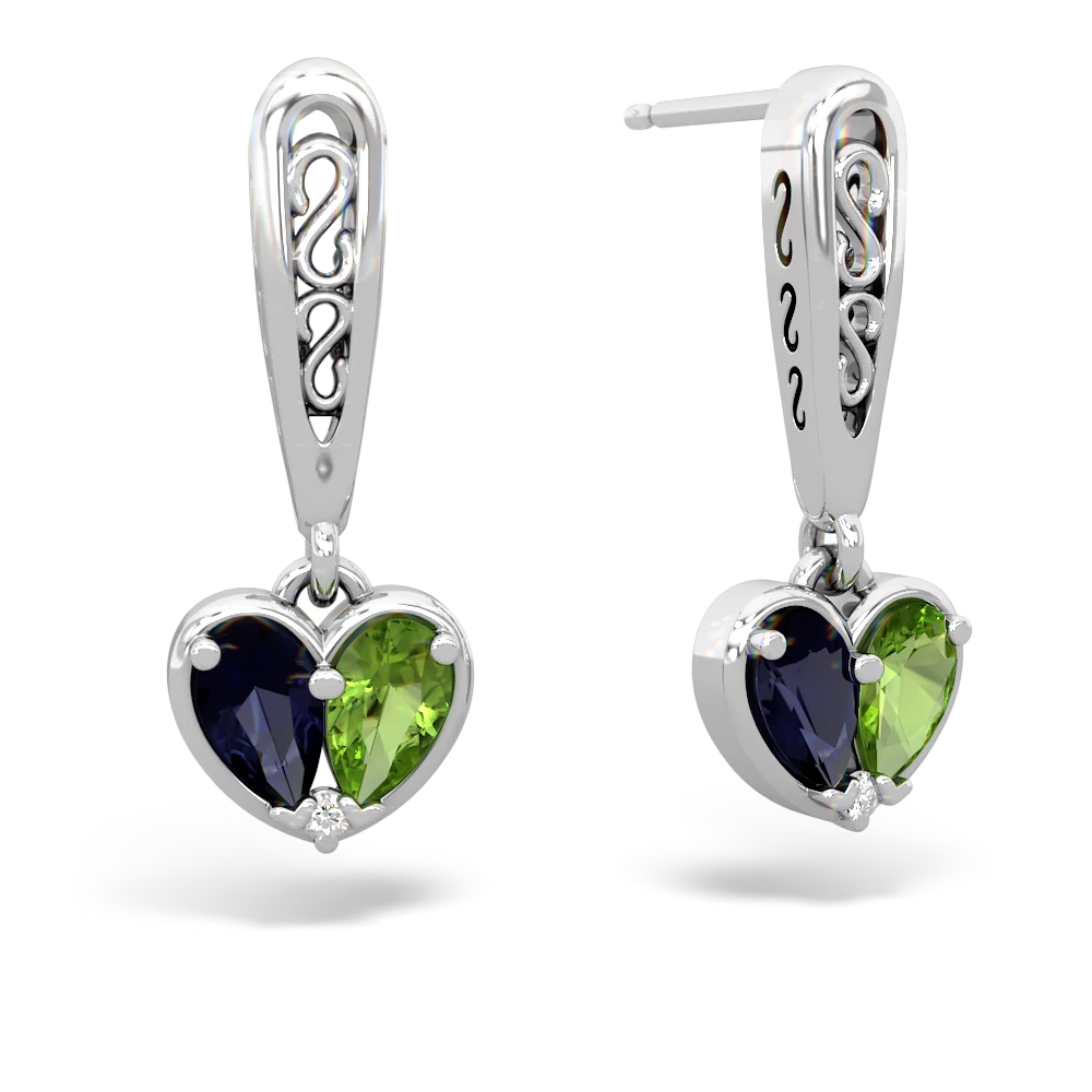 Sapphire Filligree Heart 14K White Gold earrings E5070