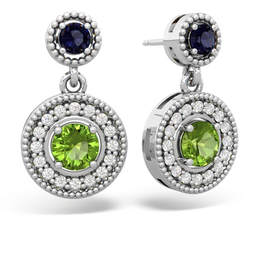 Sapphire Halo Dangle 14K White Gold earrings E5319