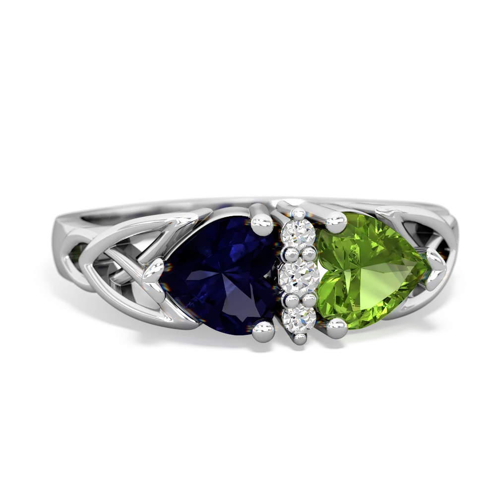 Sapphire Celtic Knot Double Heart 14K White Gold ring R5040