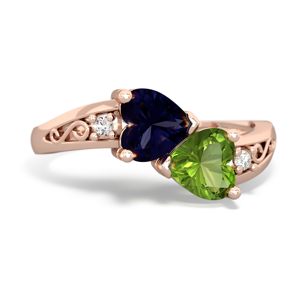 Sapphire Snuggling Hearts 14K Rose Gold ring R2178