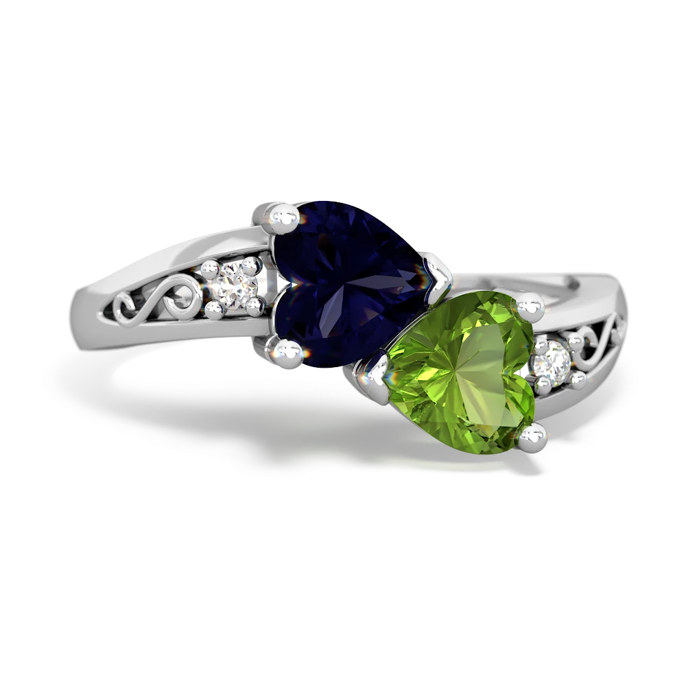 Sapphire Snuggling Hearts 14K White Gold ring R2178