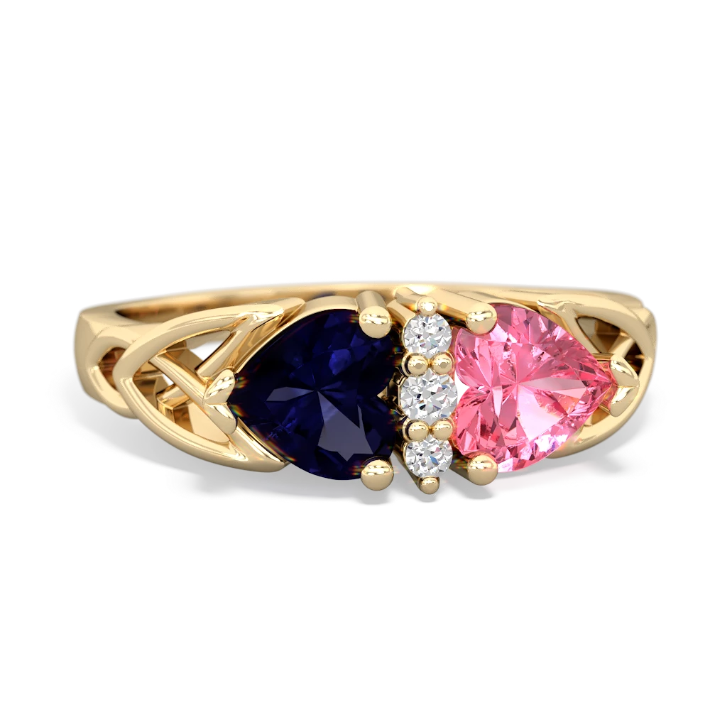 Sapphire Celtic Knot Double Heart 14K Yellow Gold ring R5040