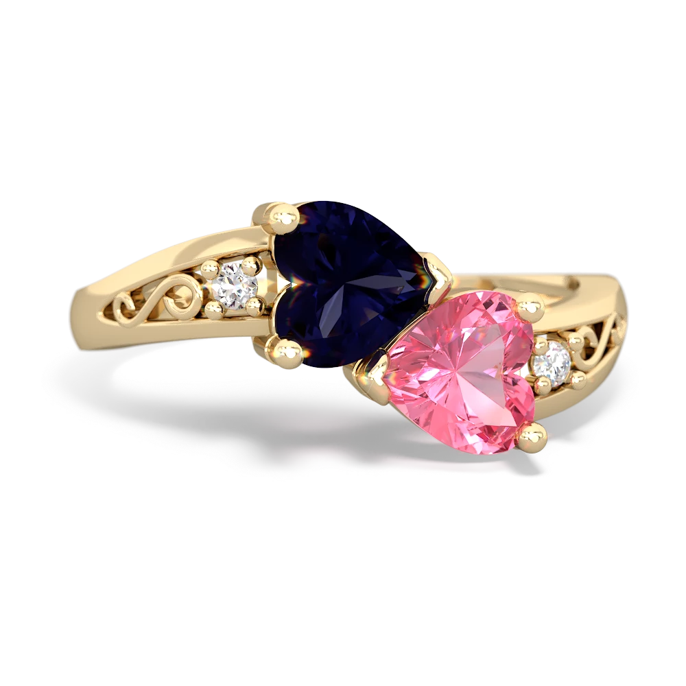 Sapphire Snuggling Hearts 14K Yellow Gold ring R2178