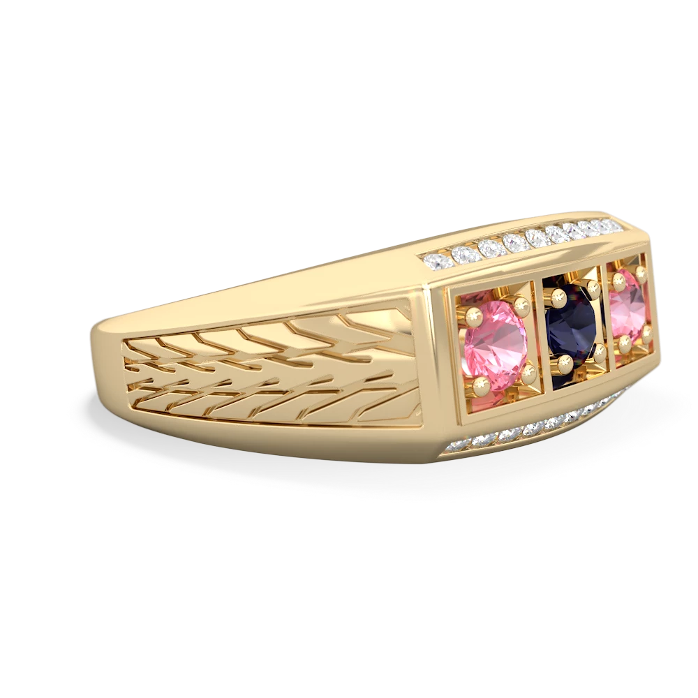 Sapphire Three Stone Tire Tread Men's 14K Yellow Gold ring R0520