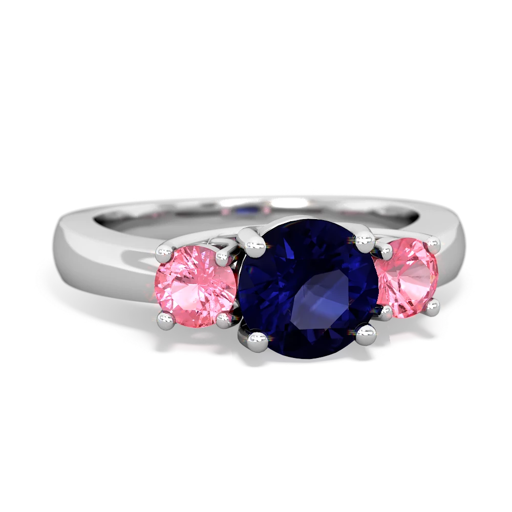 Sapphire Three Stone Round Trellis 14K White Gold ring R4018