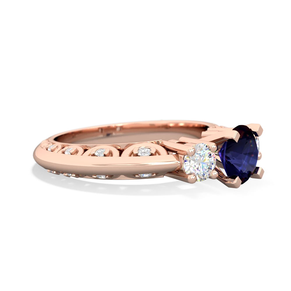 Sapphire Art Deco Diamond 6Mm Round Engagment 14K Rose Gold ring R2003